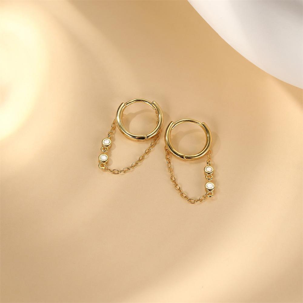 Factory Cheap 925 Sterling Silver Diamond by the Yard Long Tassel Chain Gold Plated Dangling Hoop Earrings for Women