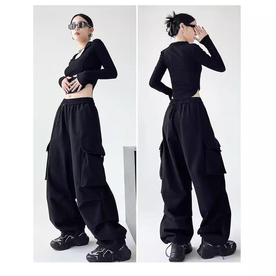 Women’s High Waist Wide Leg Windproof Cargo Pants - Black, Spring/Summer 2025 Collection