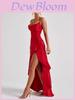 Satin Off Shoulder Irregular Ruffle Dress With Slit For Party Evening Wear