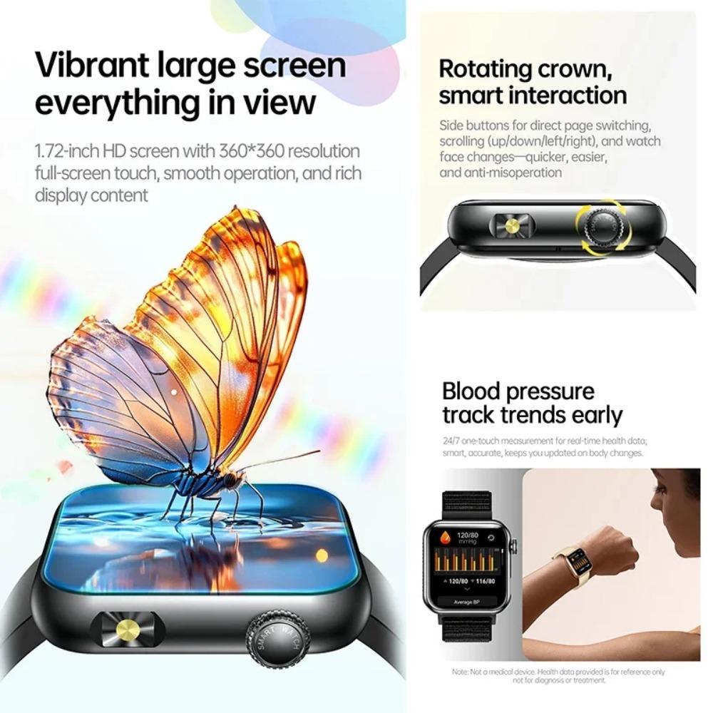 New Voice Assistant Fashion Smart Watch IP68 Waterproof Blood Oxygen Sleep Monitor 1.72''HD Screen Health Monitoring Smart Watch