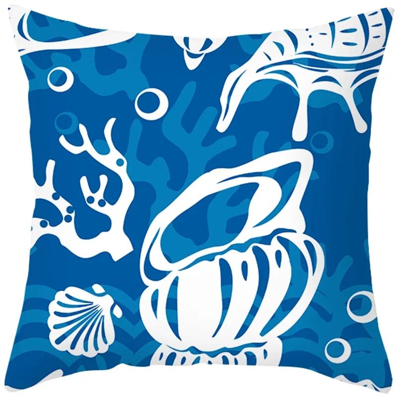 Blue Ocean Pattern Throw Pillow Cover With Short Plush Print Living Room Sofa Decoration Cushion Cover Pillow Covers Decorative