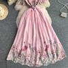 Embroidery Formal Luxury Evening Midi Dress Women Summer Beaded Peter Pan Collar Crochet Flower Hollow Out Short Sleeve Midi Dresses