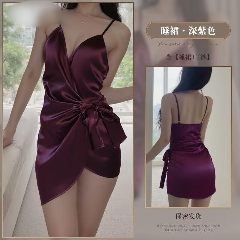 Sexy pure desire one piece suspender nightdress deep V sexy home pajamas pleated suspender nightdress female batch