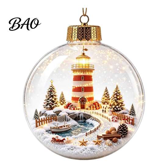 Decorative Ornaments for Home Glowing Christmas Story Ornament, Light-Up 3D Hanging Ball with Warm LED, Mini Indoor Outdoor Festive Decor Holiday