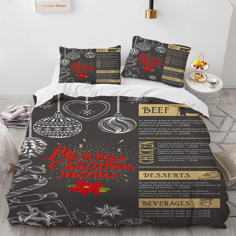 Merry Christmas Printed Duvet Cover Set For Kids Teen Christmas Gift Party Polyester Bedding Set With Pillowcase King Queen Size
