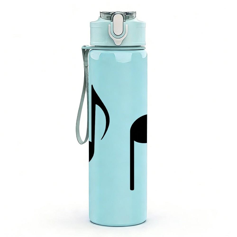 1PC Black Musical Note Minimalist 750ml Color Plastic Sports Water Bottle Leakproof Flip Straw Lid Suitable for Sports Office Home Use