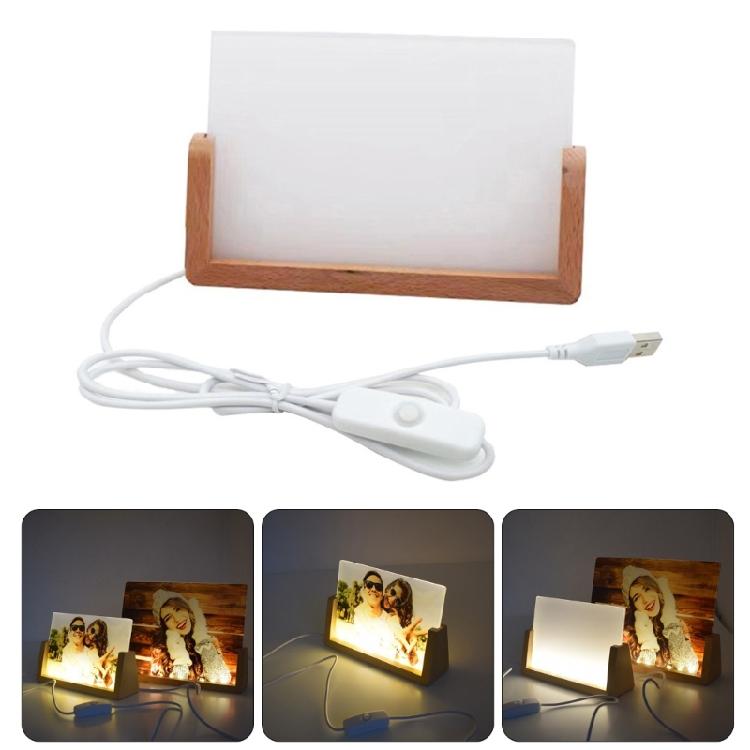 Clear Acrylic Display Picture Frame with LED Lighting Wood Base Heat Transfer Machines Sublimation Blank Photo Frame