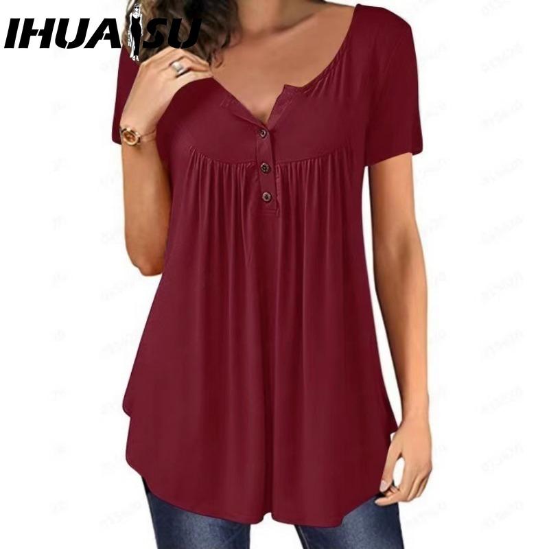

IHUASU Женские модные повседневные однотонные блузки и рубашки с принтом и коротким рукавом XXXXXL бордовый