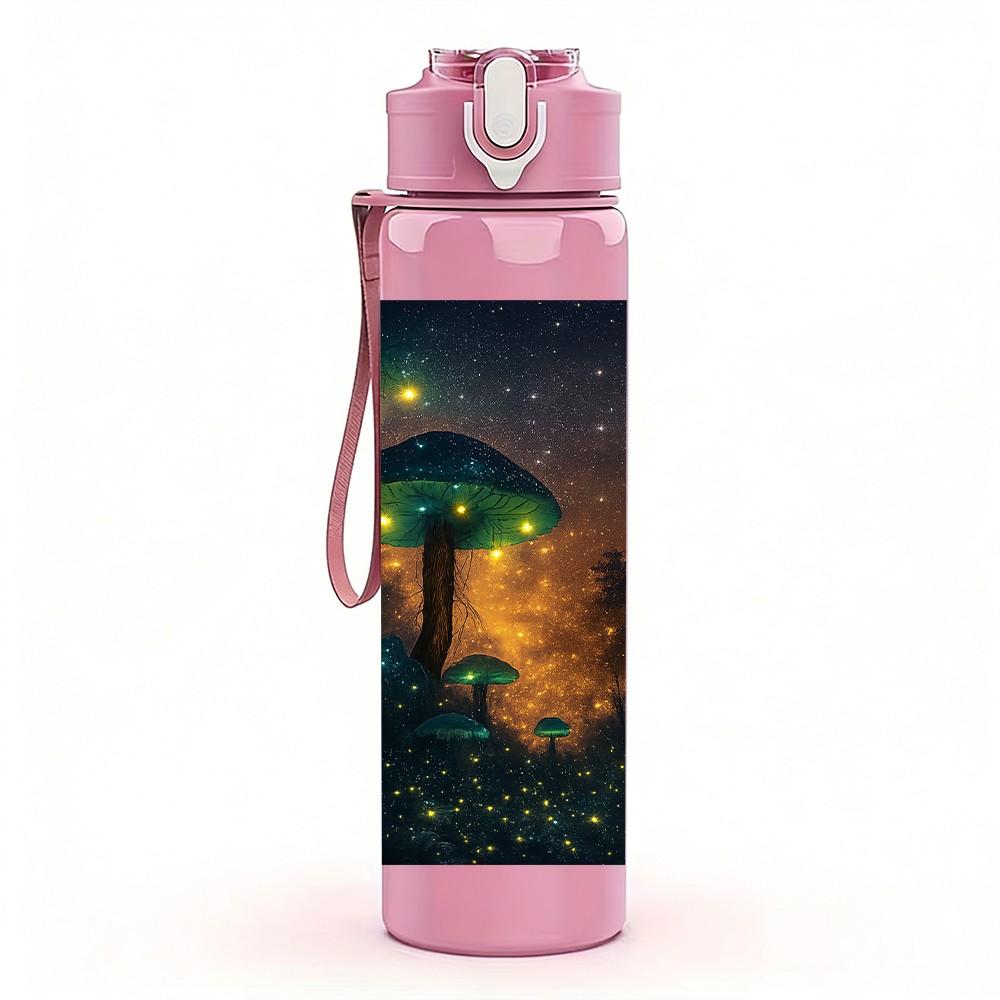 1PC Night Sky House Scenery Print 750ml Color Plastic Sports Water Bottle Leakproof Flip Straw Lid Suitable for Sports Office Home Use