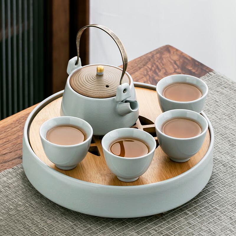 Ru Kiln Ceramic Gongfu Tea Set with Portable Handle