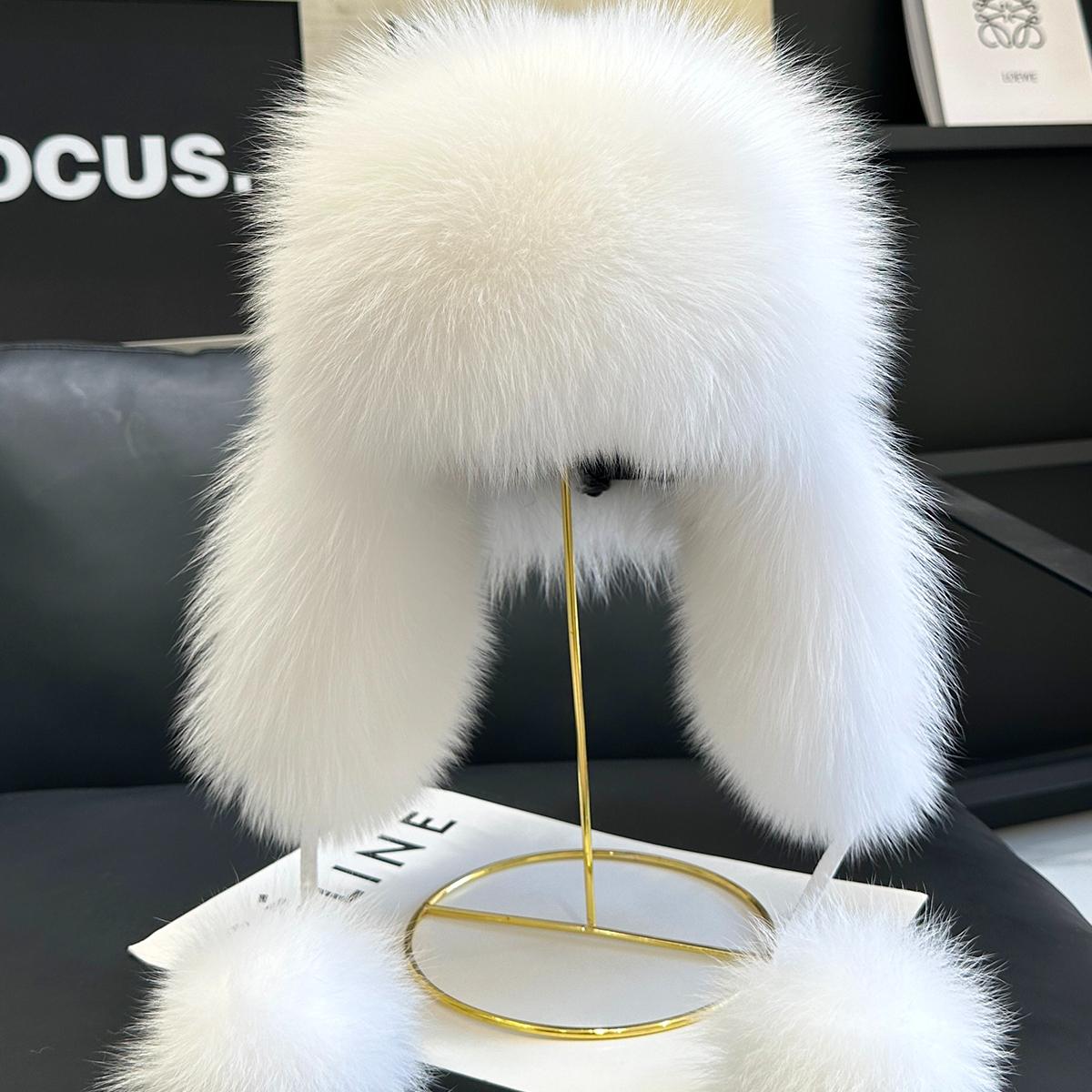 

Модная зимняя лыжная шапка из лисьего меха с защитой ушей, уличные женские шапки-бомберы белый