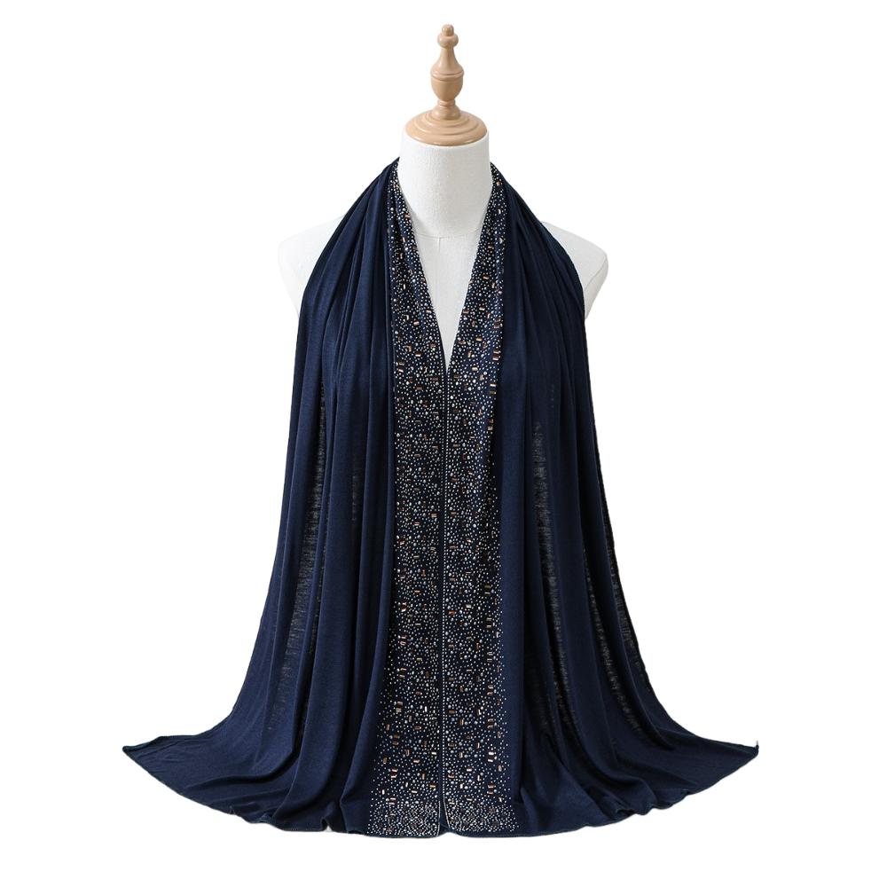 

Shinny Hijab Scarf Solid Color Turban Bandana New Headband Headscarf For Women темно-синього кольору