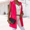 Women Blazer Vest Sleeveless Single Button Flap Pockets Mid-Length Basic Style Breathable Anti-pilling