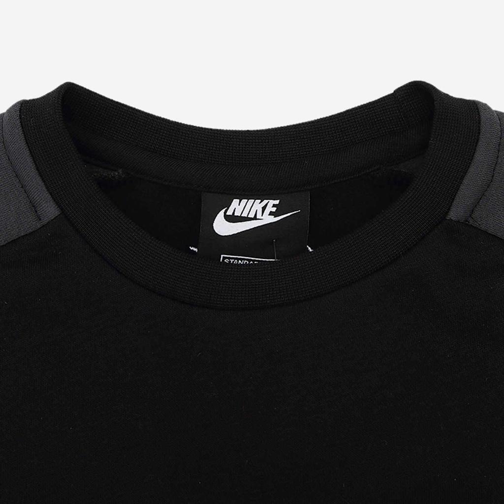 Nike Logo Print Fleece-Lined Crew Neck Sweatshirt Kids Tops Black DA0703-010
