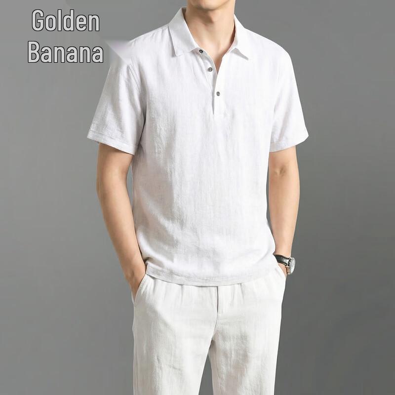 Men's Pure Linen Short Sleeve Polo Shirt