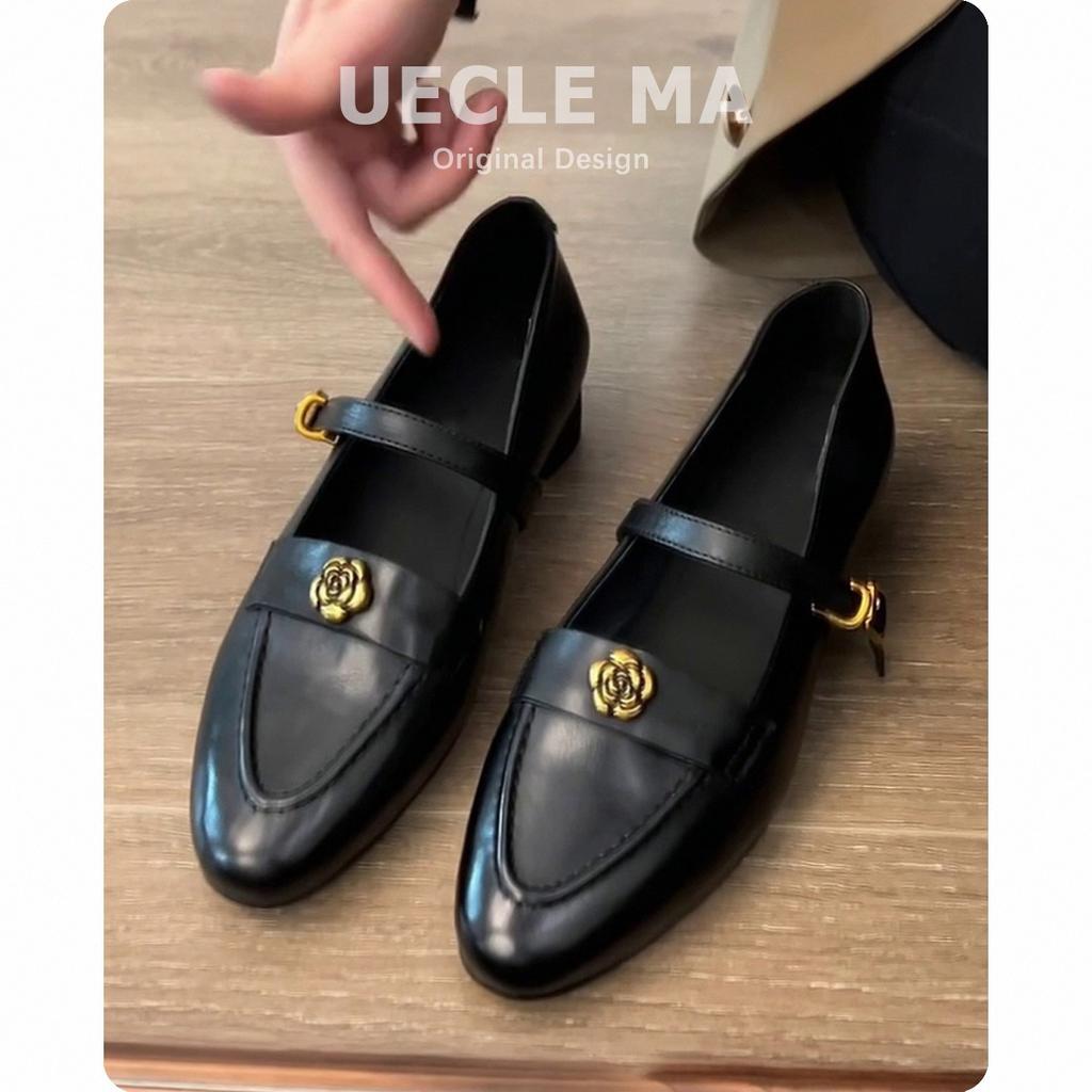 Sheepskin version~ Genuine leather retro camellia Mary Jane women's shoes spring and autumn British style small leather shoes French thick heel single