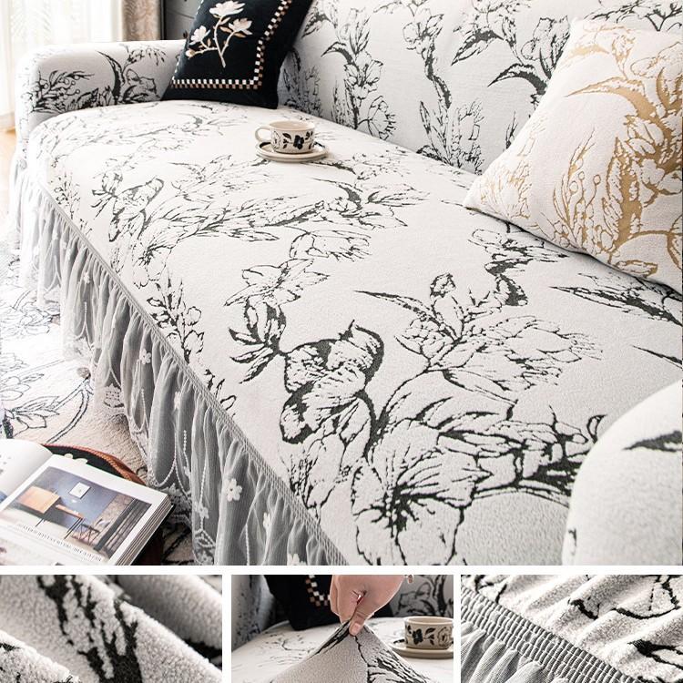 Jacquard Velvet Skirt Sofa Cover New Straight Row All Inclusive Universal Cover All Season Anti Cat Scratch Protective Cover