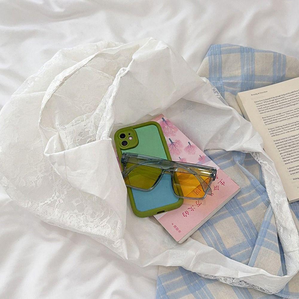 Lightweight Flower Tote Bag Korean Style Floral Canvas Bag Elegant Lace Shoulder Bag  Outdoor