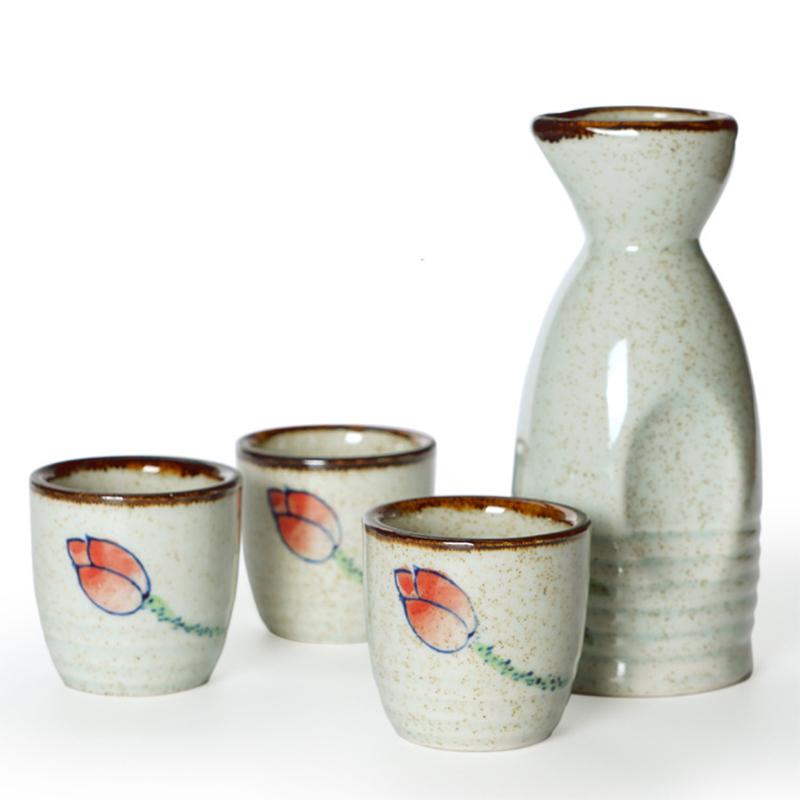1 Set Japanese Style Sake Wineware Porcelain Underglaze Color Hand-painted Wine Dispenser Ceramic Flagon Liquor Spirits Cups Set