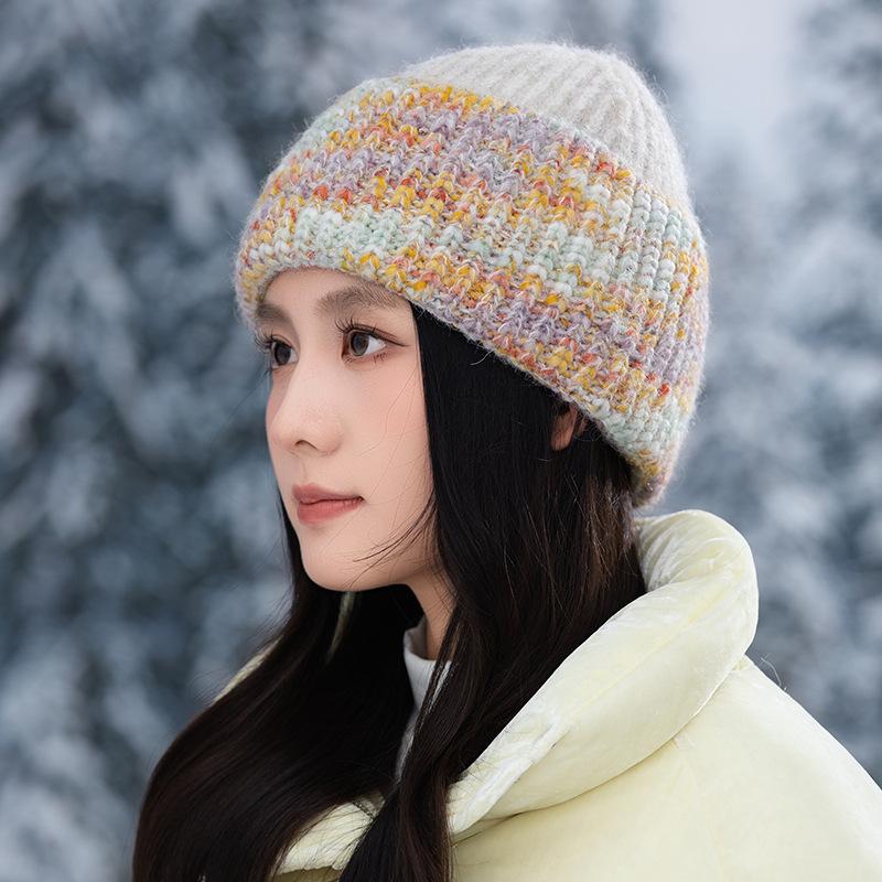 New Winter Versatile Knitted Wool Hat for Women Outdoor Travel Windproof and Warm Head Hat Showing Face Small Pullover Hat