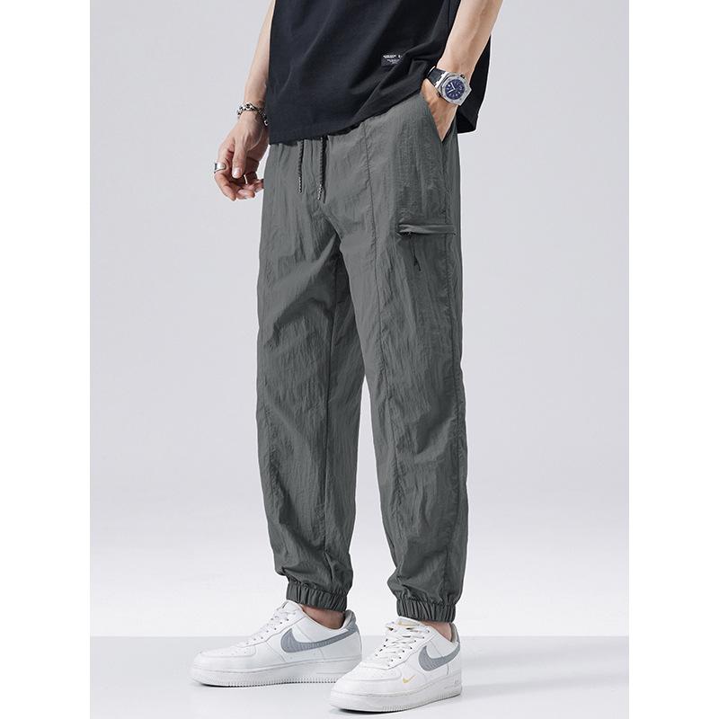Mingge | Summer New, Ice Silk Pants Men's Tooling Charge Pants Loose Casual Tie Casual Pants
