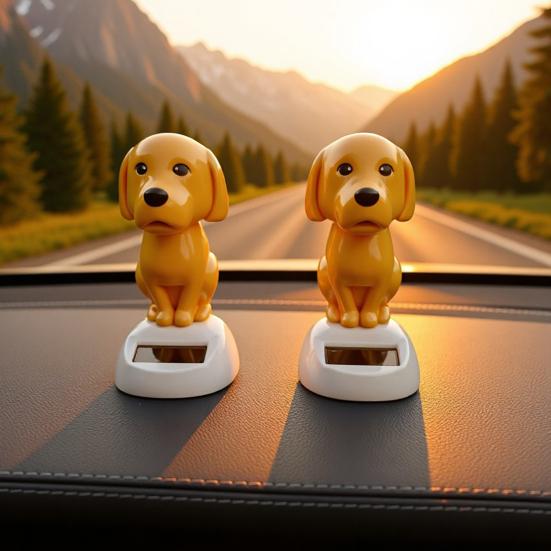 Güneş Enerjili Köpek Araba Paneli Oyuncak Sarı Köpek Yavrusu Sallanan Figür Otomatik
