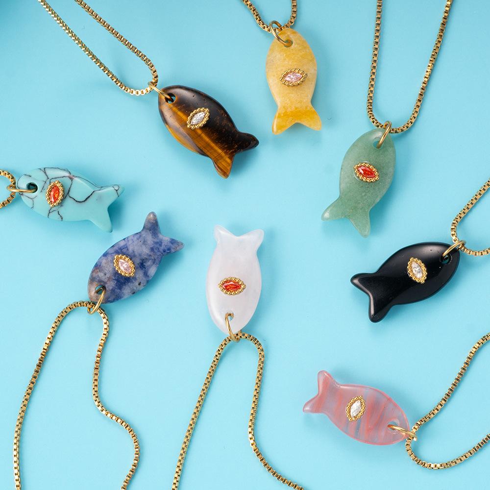  Waterproof Stainless Steel Stone Fish Clavicle Pendant Necklace for Women New Arrivals Trend Jewelry Gift 2025
