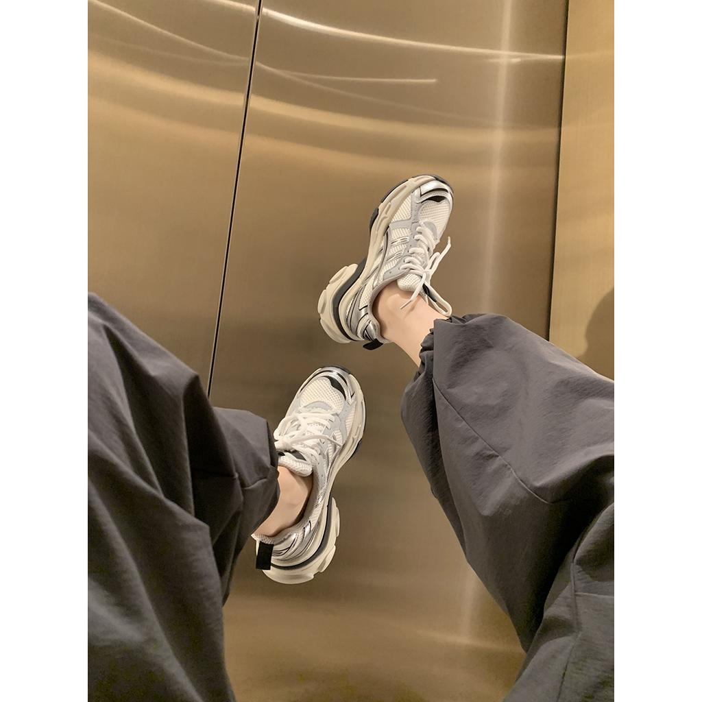 Strictly selected cowhide version grape mother thick-soled lace-up casual height increase sports lightweight Internet celebrity heavy industry dad s