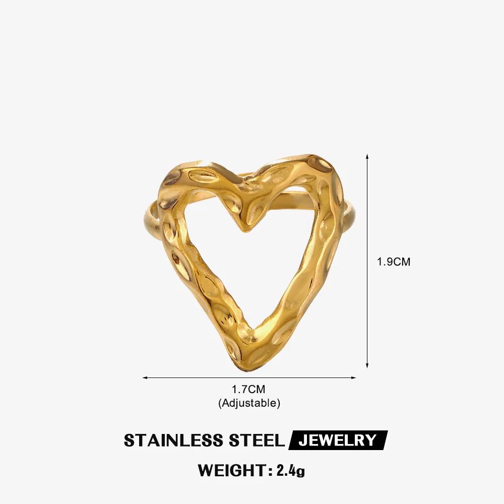 1PC Heart Stainless Steel Ring For Women Irregular Adjustable Gold Color Opening Rings Girls Fashion Party Waterproof Jewelry