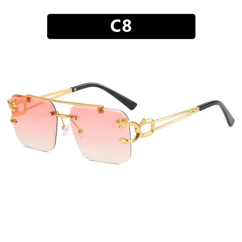 New Style Golden Tiger Head Men's Sun Glasses Square Sun Eyeglasses Fashion Style Women's Metal Material Cut Edge Eyewear Men Women Unisex Design