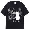 Japanese Funny Black Cat Anime Print T Shirt Men Women Fashion Vintage Harajuku T-shirts Oversized Cotton Casual T Shirts