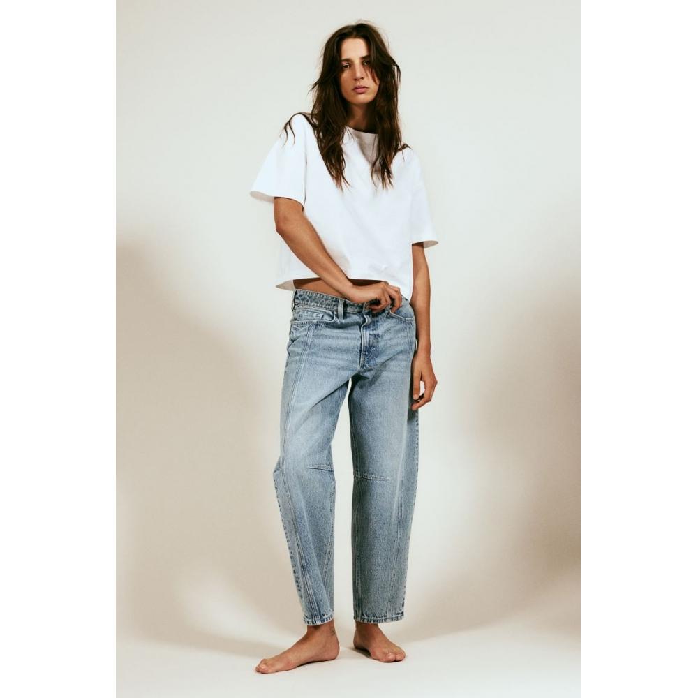 

H M Regular Waist Super Barrel Jeans Light Denim Blue