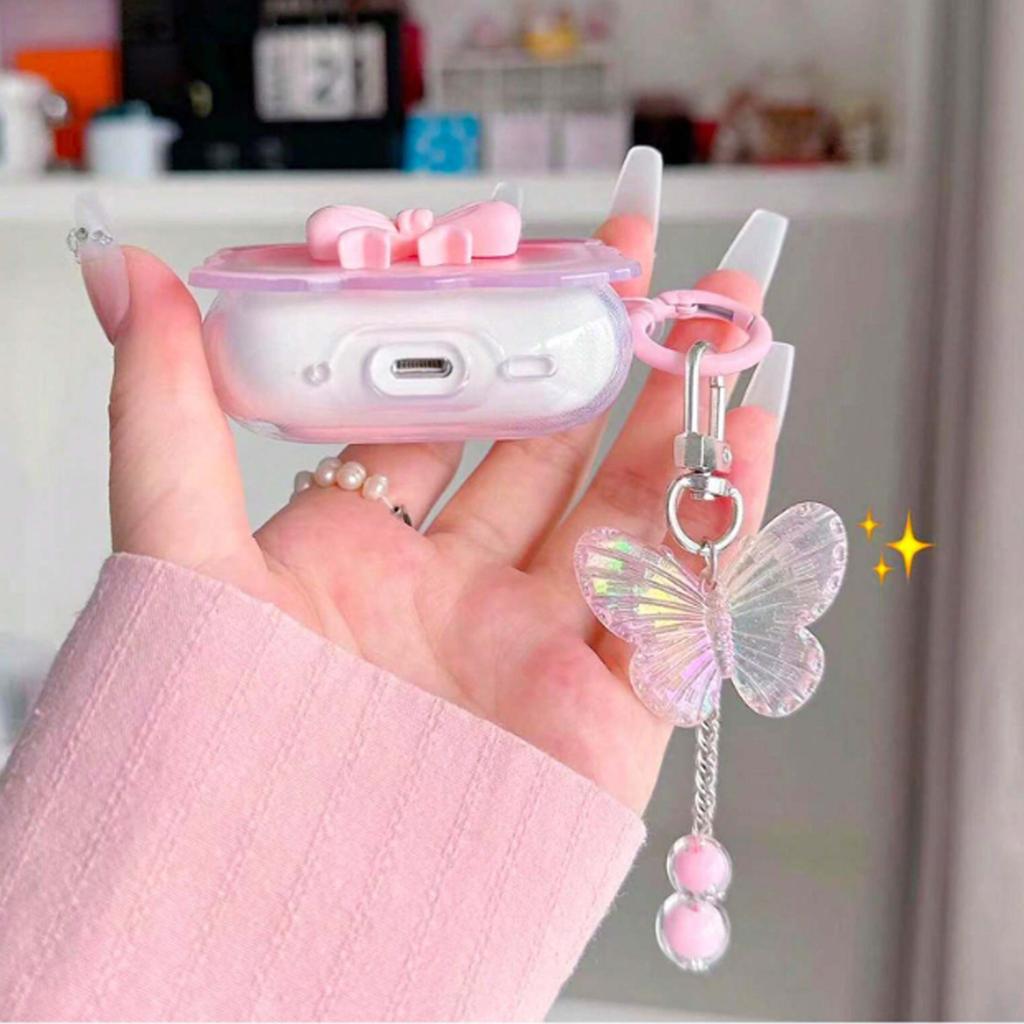 Applicable Apple Girl Smudge Bow AirPods 1 /1 Generation Bluetooth Headset Protective Cover Wave Soft Case 1st Generation