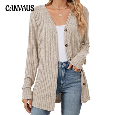 Cardigan a maniche lunghe con bottoni, tinta unita, lavorato a maglia e spazzolato, da donna, autunno