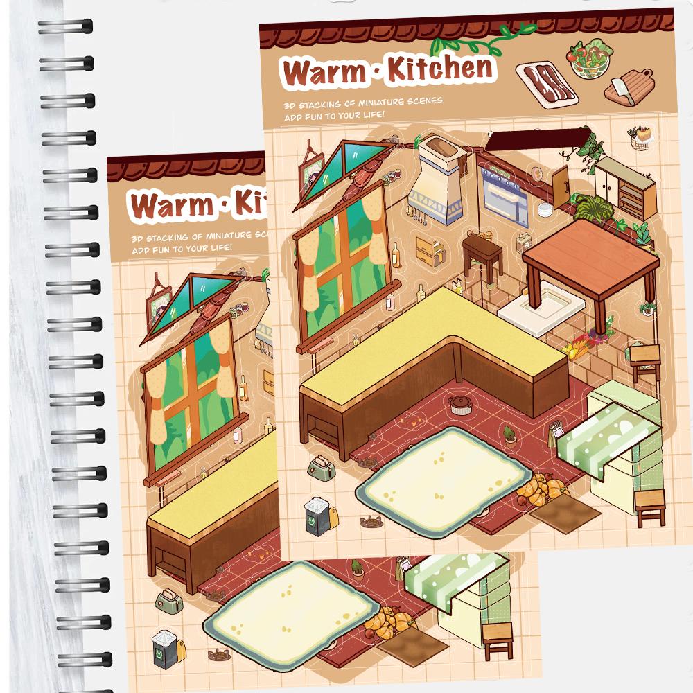 2PCS Warm Kitchen Sticker Harajuku Miniature Decoration Landscape Chambre Cafe Fashion Retro PET Art Decompression Stickers