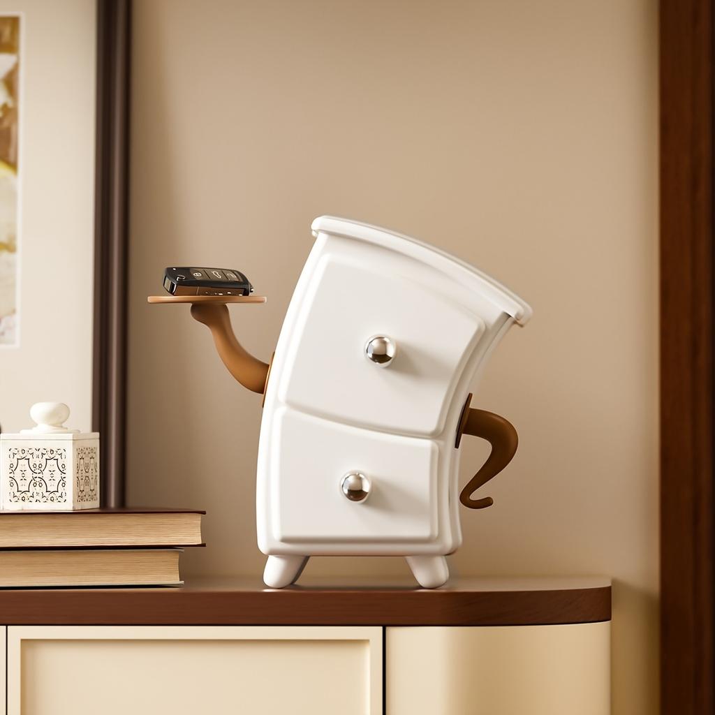 Cute White Brown Storage Box With Round Door Compact Desk Organizer With Drawers Durable Plastic Home Office Storage