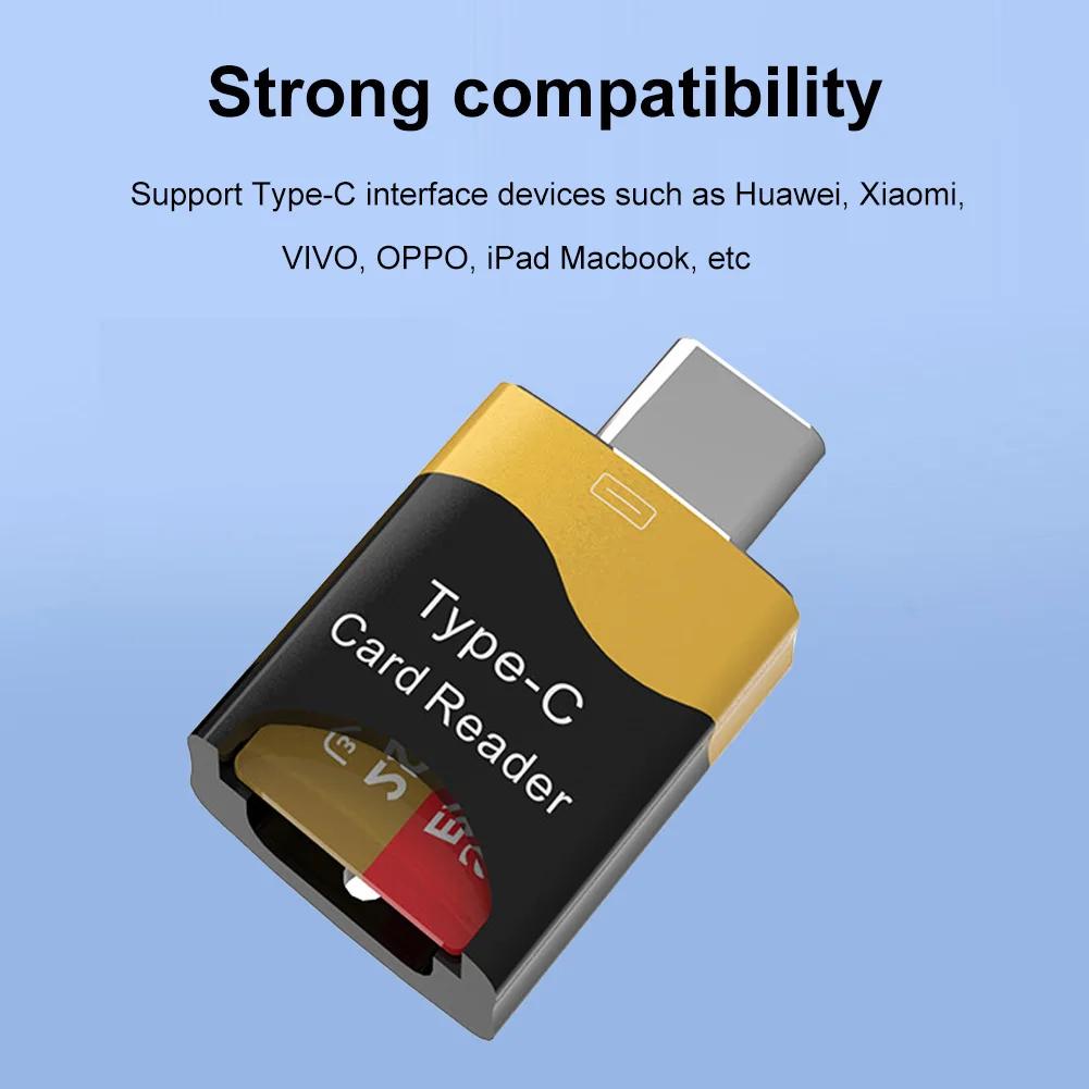 Type-C Card Reader Aluminum Alloy Mini Phone TF Card Reader Hidden Card Slot Plug and Play Flash Drive for Huawei iPad Macbook