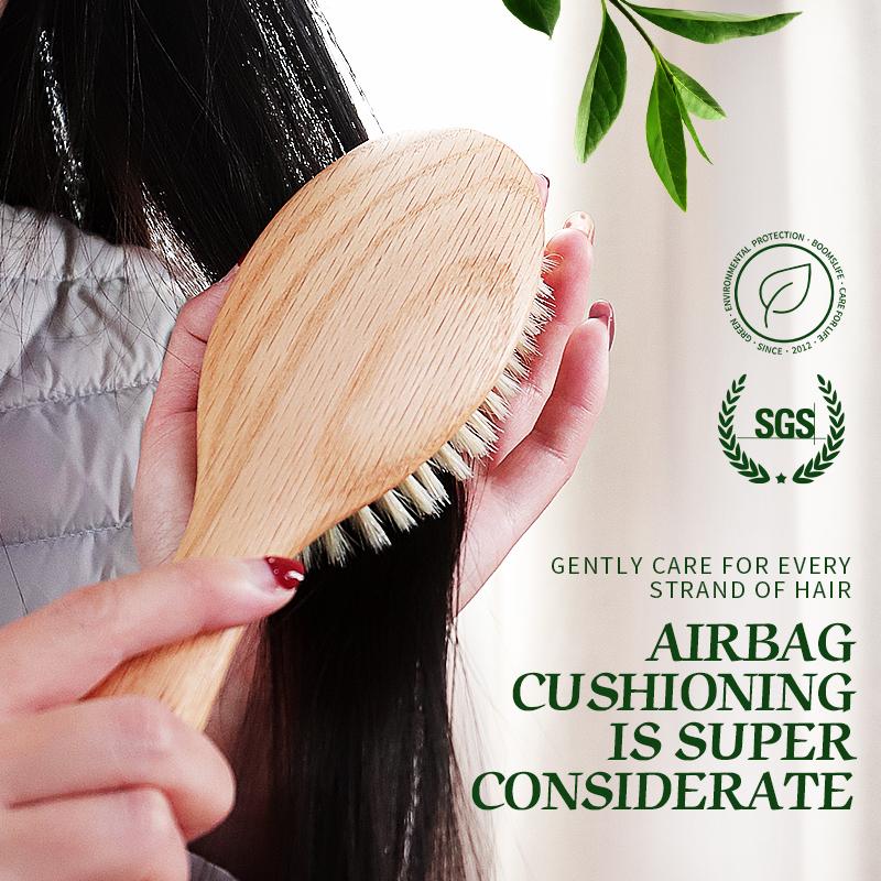 BOOMSLIFE  Soft Boar Bristle Hair Brush Oak Wood Comb for Hair Women Scalp Massage Detangle Hairbrush Barber Accessories