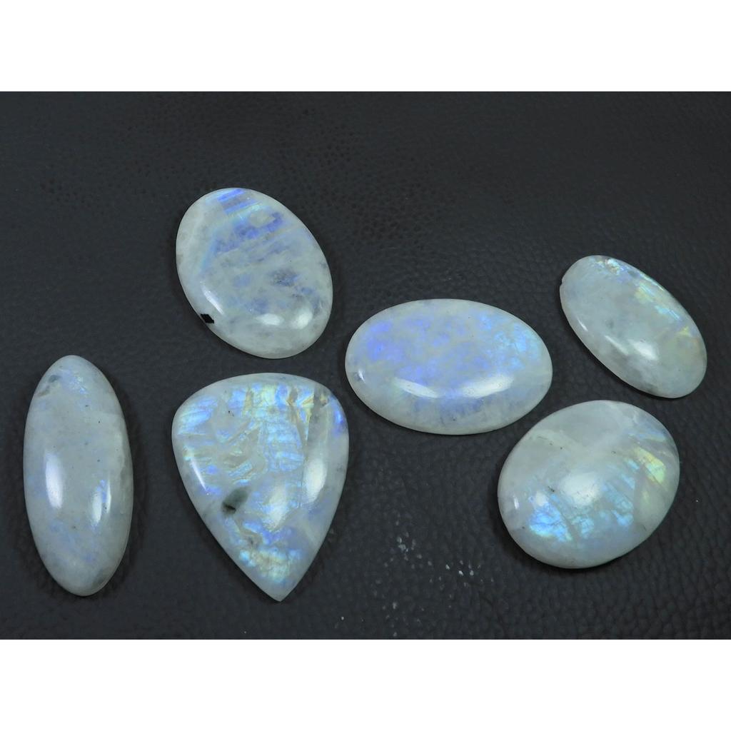 30-38MM Natural Rainbow Moonstone Mix Cabochon Loose Gemstone 06 Pcs Lot C-535
