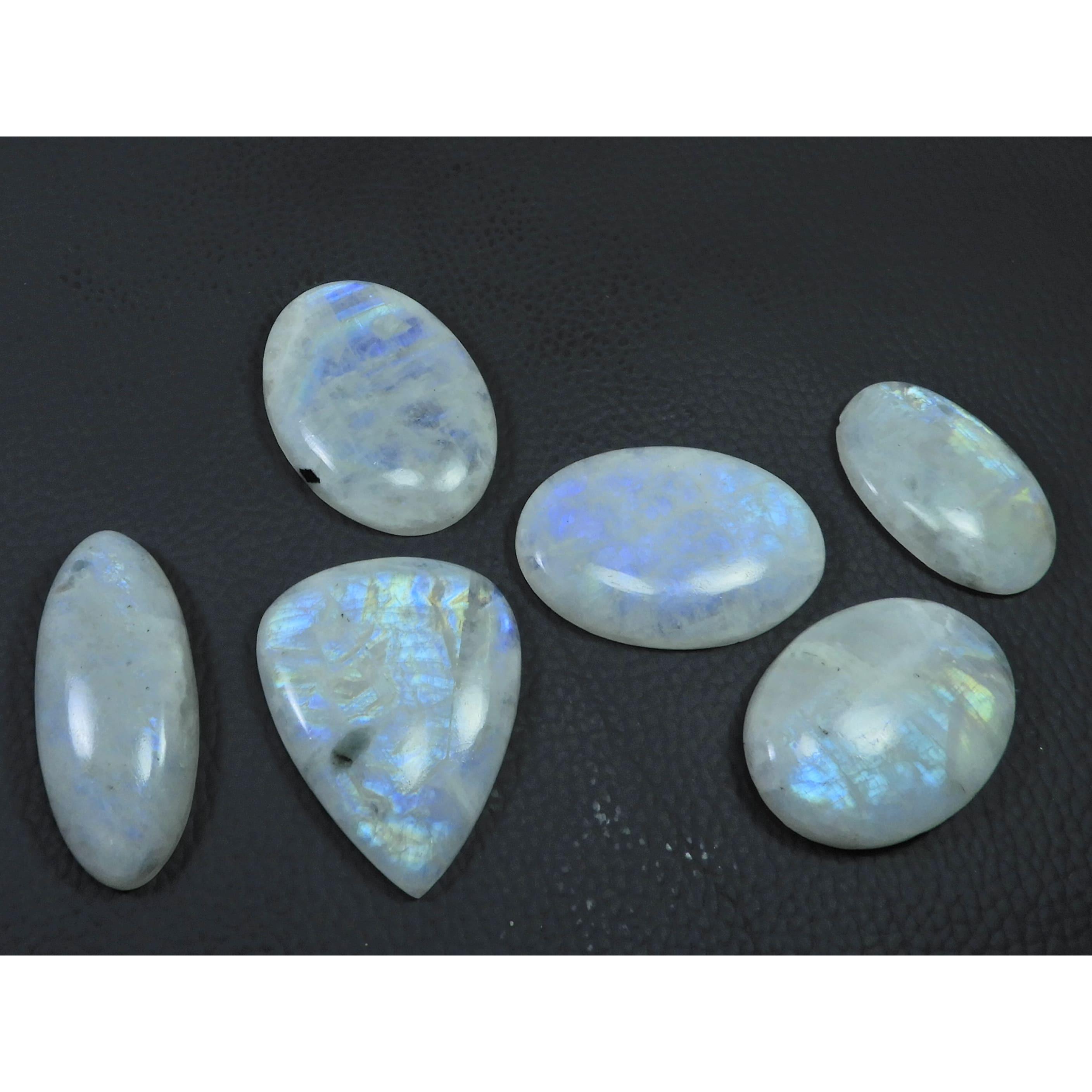 

30-38MM Natural Rainbow Moonstone Mix Cabochon Loose Gemstone 06 Pcs Lot C-535