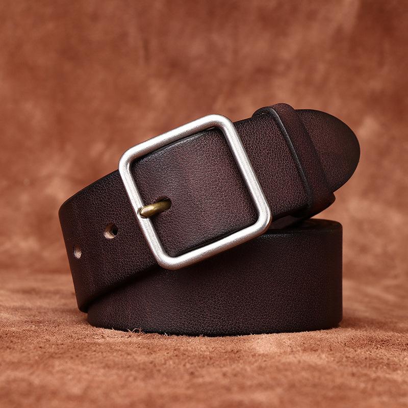 Stainless Steel Buckle Belt Men's Genuine Cattlehide Leather Surface Retro Simple Casual All-Match Jeans Belt Men