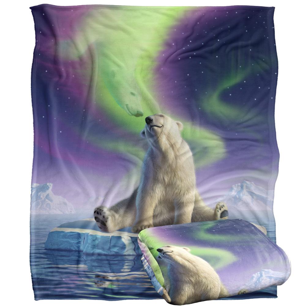 JQ Licensing Aurora Borealis Silky Polar Bear Supersoft Blanket