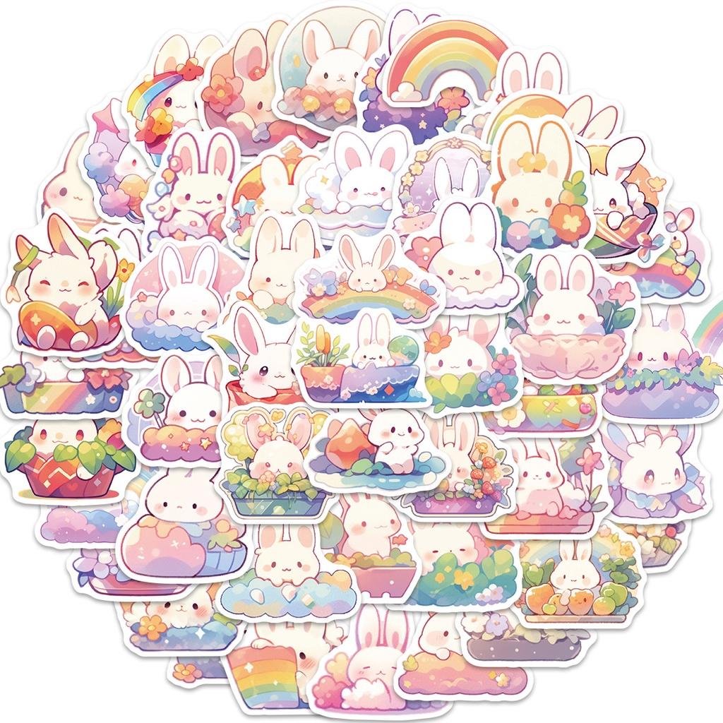 Cute Cartoon Rainbow Bunny Stickers Decorate Your Guitar Notebook And Luggage! Waterproof And Diy!