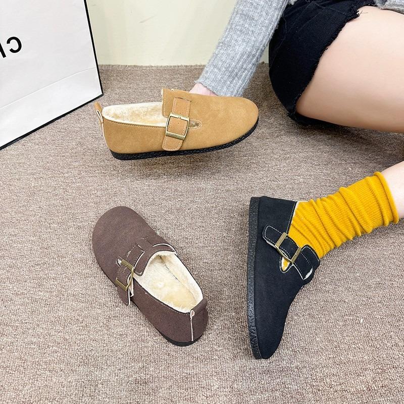 Retro women's autumn and winter velvet warm cotton shoes with soft soles, ugly and cute single shoes with flat soles