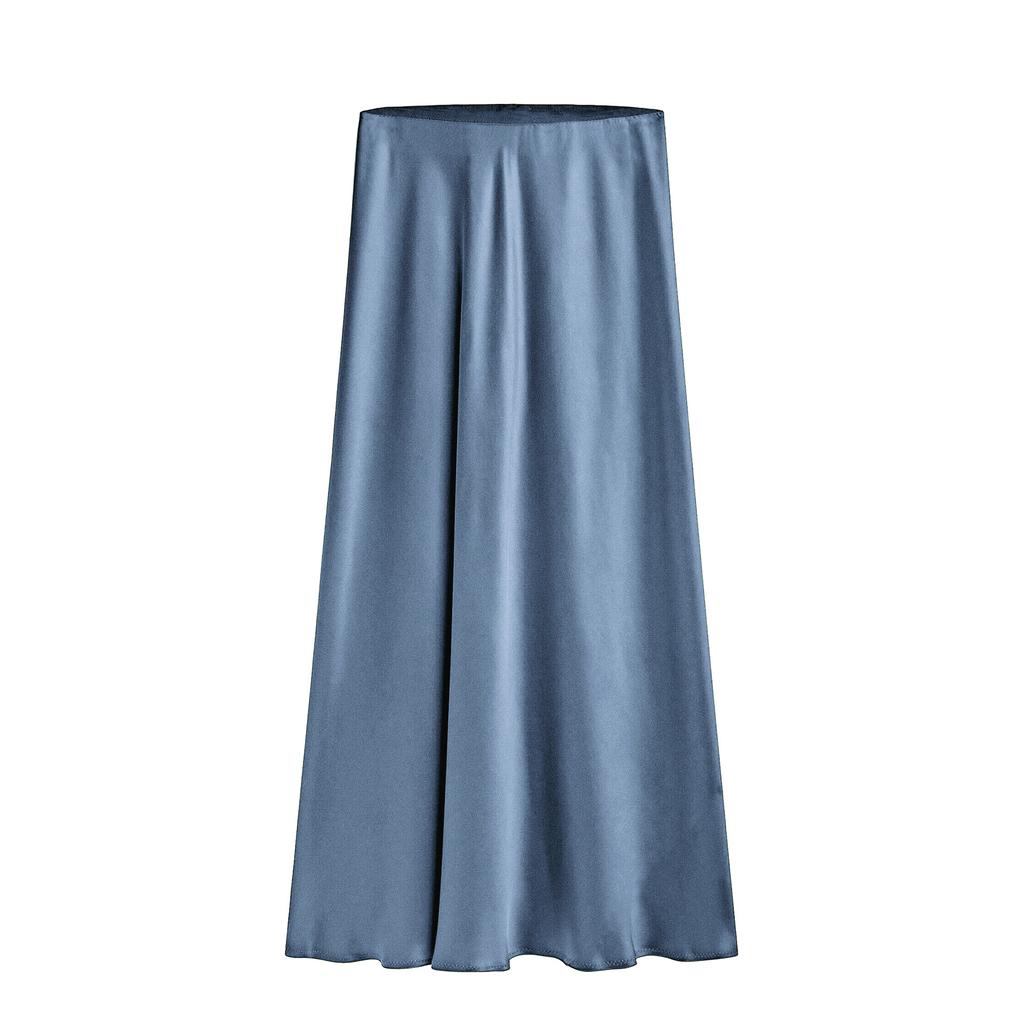 Spring Summer Acetate Satin Halter High Waist Elastic High Quality Satin Split Long Skirt Womens