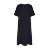 Women's Solid Color Loose Waist Mid Length Dress Cotton Linen Round Neck Dress