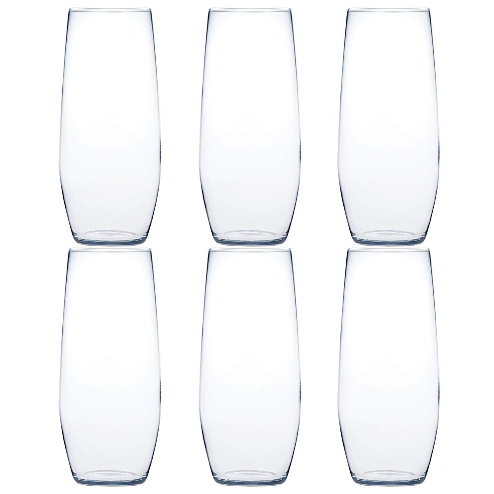 Toyo Sasaki Glass Fino Long Tumbler Glasses, 390ml, Set of 6, Made in Japan, Dishwasher Safe,