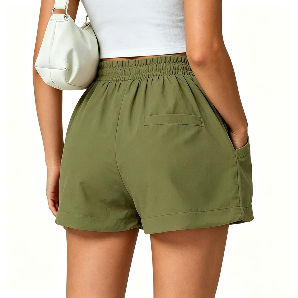 Women's Casual Bubble Shorts Elastic Waistband Lightweight Summer Shorts with Pockets Relaxed Fit Pleated Design