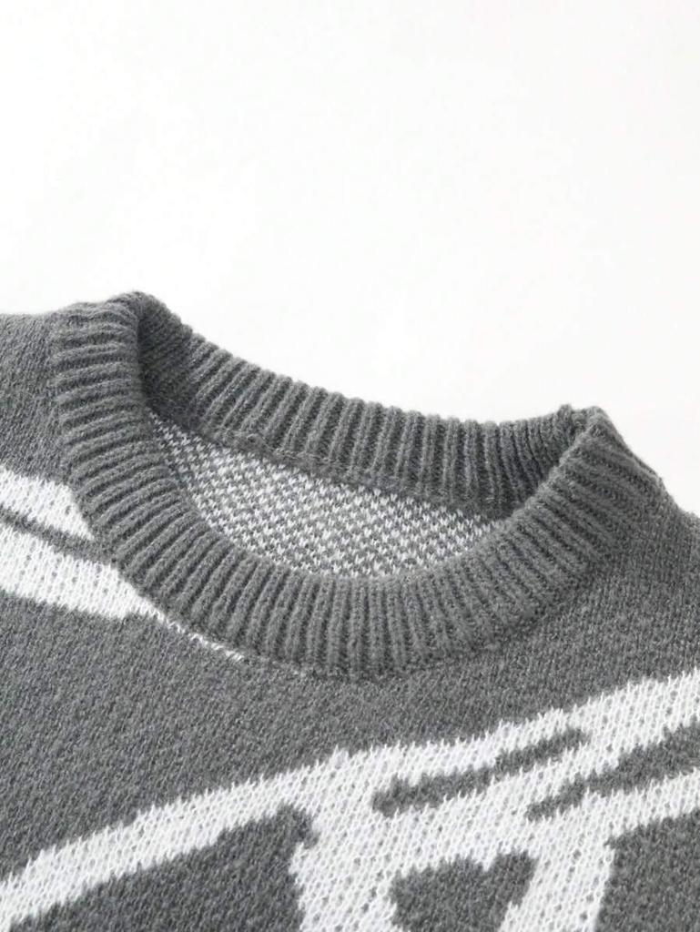 Temu Xi Yin Men's Autumn Winter Loose Knit Sweater - Round Neck, Long Sleeve, Hong Kong Style