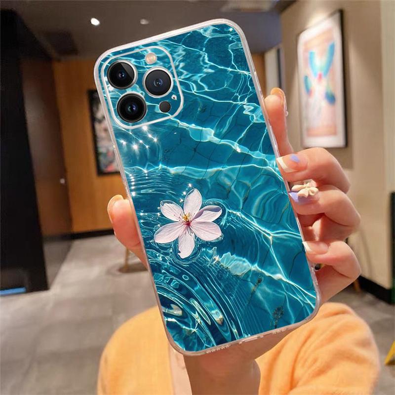 Phone Case For Iphone 17ProMax 17 Pro Air 16 15 14 13 Pro Max 16 15 14 13 Pro 15Plus Blue Sea Flower Water